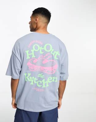 ASOS DESIGN – Oversize-T-Shirt in Grau mit Sandwich-Print vorne