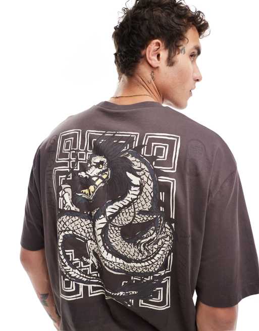 ASOS DESIGN – Oversize-T-Shirt in Grün mit Drachen-Souvenirprint auf dem Rücken