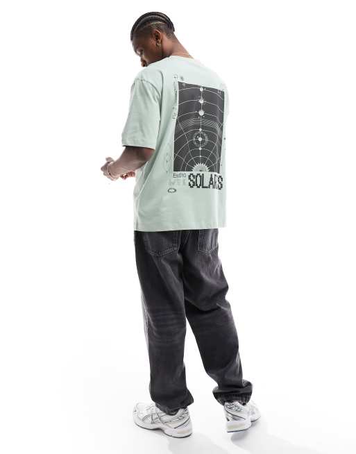 ASOS DESIGN – Oversize-T-Shirt in Grün mit Himmelskörper-Print hinten