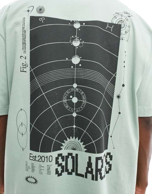 ASOS DESIGN – Oversize-T-Shirt in Grün mit Himmelskörper-Print hinten, 2 von 4