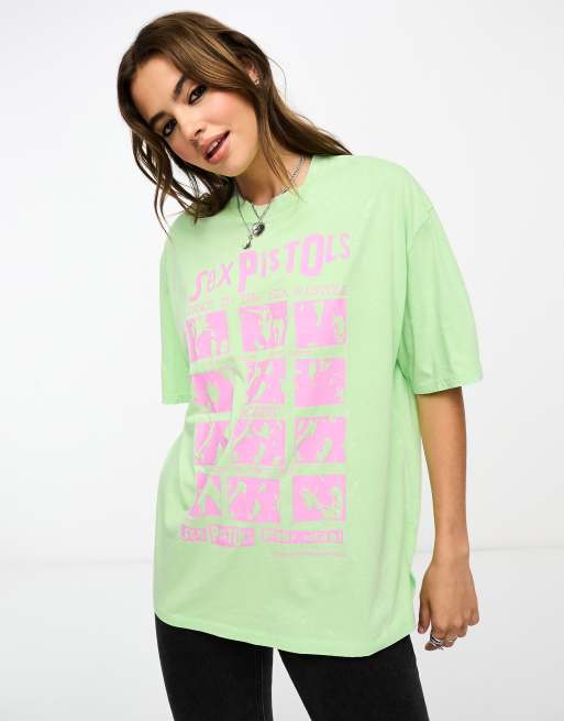 Asos Design Oversize T Shirt In Grün Mit Leuchtender „sex Pistols