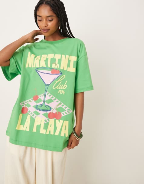 ASOS DESIGN – Oversize-T-Shirt in Grün mit „Martini Club“-Print - view 1