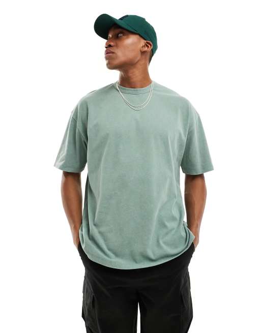 ASOS DESIGN – Oversize-T-Shirt in grüner Waschung, 220 g/m² schwer