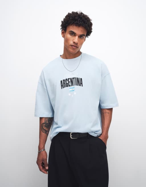 ASOS DESIGN – Oversize-T-Shirt in Hellblau mit „Argentina“-Fußballgrafik, 4 von 5
