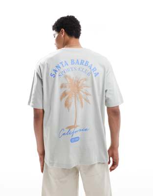 Oversize-T-Shirt in Hellgrau mit sommerlichem Palmen-Grafikprint Grau XS