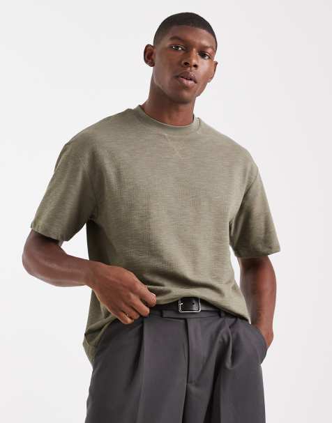ASOS DESIGN – Oversize-T-Shirt in Khaki mit Bouclé-Struktur - view 1