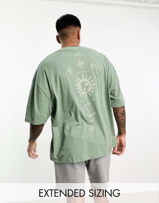 ASOS DESIGN – Oversize-T-Shirt in Khaki mit Mond-Print auf dem Rücken