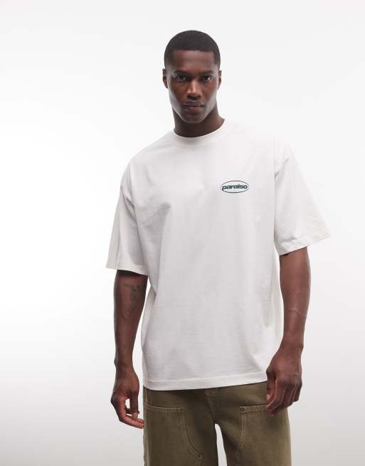 ASOS DESIGN – Oversize-T-Shirt in Kokosmilchweiß mit „Paraiso“-Blasen-Grafik, 3 von 5