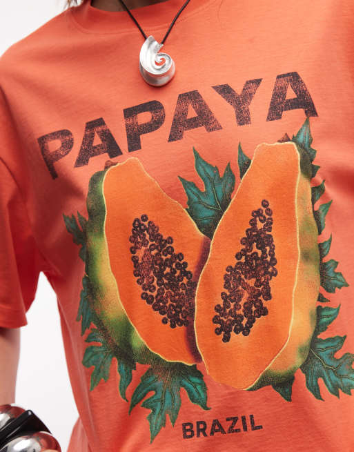 ASOS DESIGN – Oversize-T-Shirt in Korallenrot mit „Papaya“-Print, 3 von 8