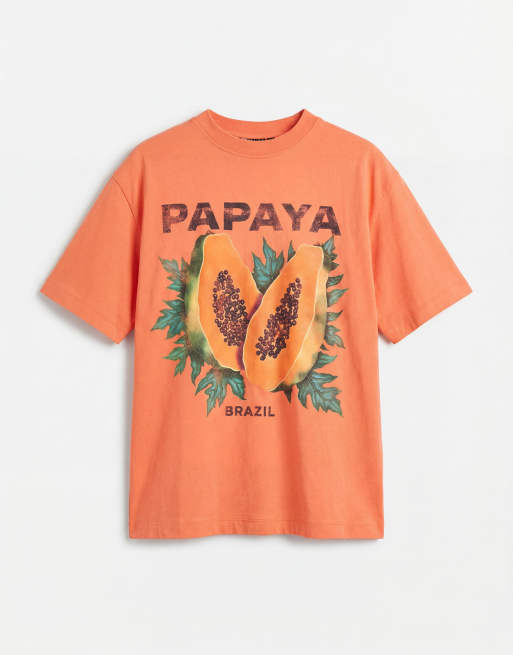 ASOS DESIGN – Oversize-T-Shirt in Korallenrot mit „Papaya“-Print, 5 von 8