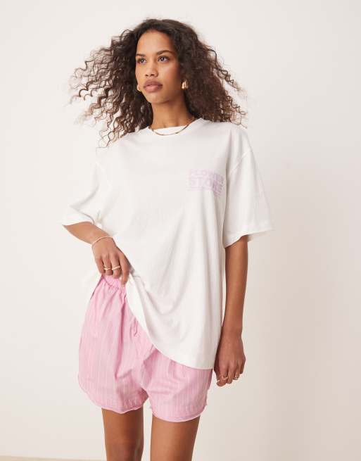 ASOS DESIGN – Oversize-T-Shirt in Leinenoptik mit Flower Shop-Grafikprint, 3 von 4