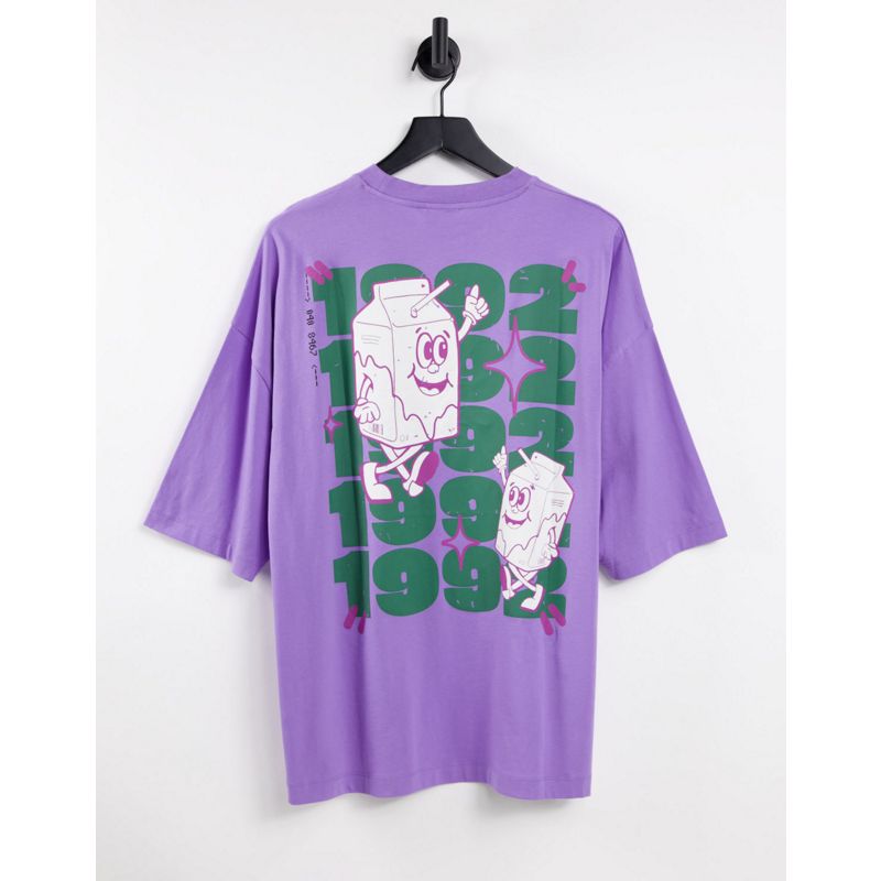 DESIGN – Oversize-T-Shirt in Lila mit Milchtüten-Print hinten