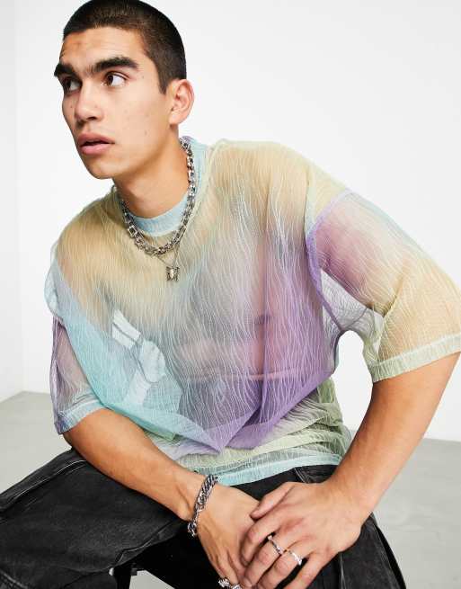 ASOS DESIGN – Oversize-T-Shirt in Lila-Ombré mit plissierter Struktur