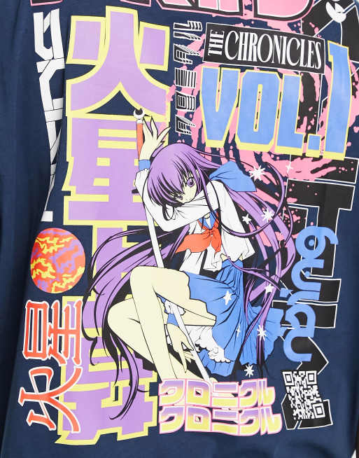 ASOS DESIGN – Oversize-T-Shirt in Marineblau mit Anime-Rückenprint, 2 von 4