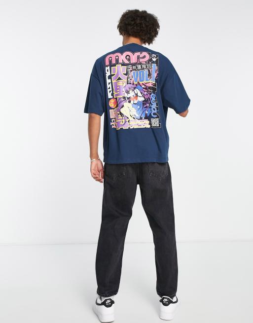 ASOS DESIGN – Oversize-T-Shirt in Marineblau mit Anime-Rückenprint, 4 von 4