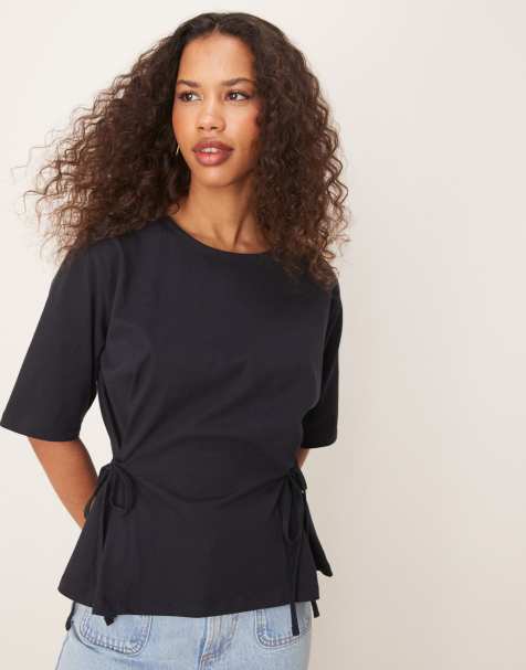 ASOS DESIGN – Oversize-T-Shirt in Marineblau mit Bindedetail - view 1