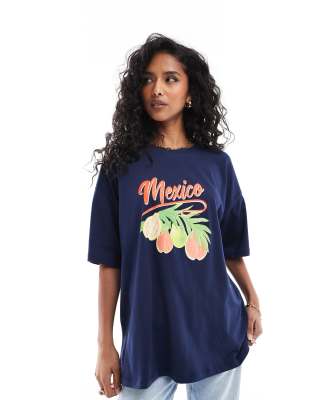 ASOS DESIGN - Oversize-T-Shirt in Marineblau mit „Mexico"-Grafikprint