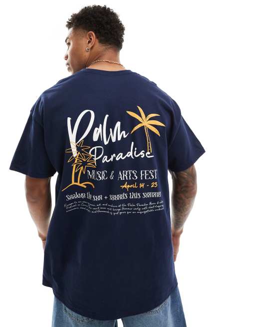 ASOS DESIGN – Oversize-T-Shirt in Marineblau mit „Palm Paradise“-Print