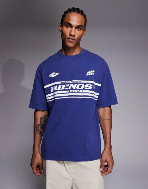 ASOS DESIGN – Oversize-T-Shirt in Marineblau mit Text-Grafikprint - view 1