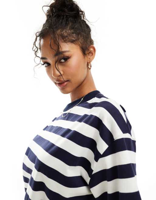ASOS DESIGN – Oversize-T-Shirt in Marineblau und Weiß mit Streifenmuster
