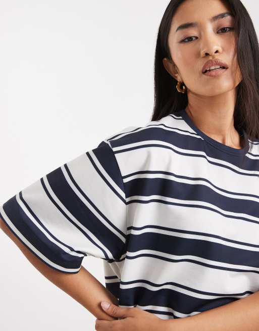ASOS DESIGN – Oversize-T-Shirt in Marineblau und Weiß mit Streifenmuster, 3 von 4