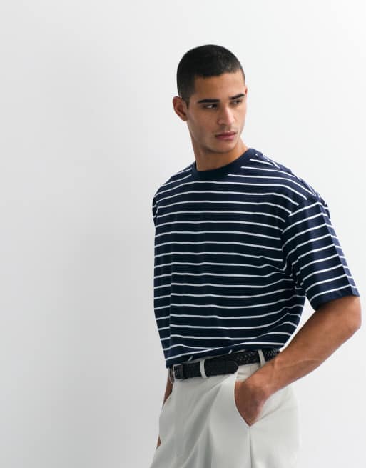 ASOS DESIGN – Oversize-T-Shirt in Marineblau und Weiß mit Streifenmuster, 2 von 7
