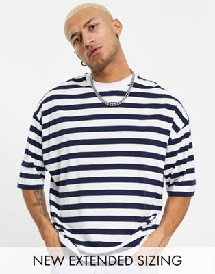 ASOS DESIGN – Oversize-T-Shirt in Marineblau & Weiß gestreift