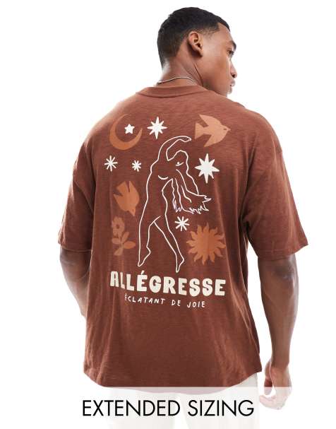 ASOS DESIGN – Oversize-T-Shirt in meliertem Braun mit Himmelskörper-Print auf dem Rücken und Struktur - view 1