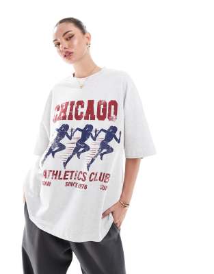 ASOS DESIGN - Oversize-T-Shirt in meliertem Eisgrau mit „Chicago Athletics Club"-Print