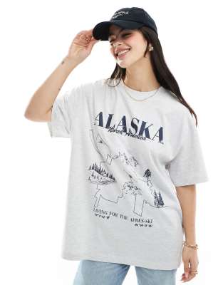 ASOS DESIGN - Oversize-T-Shirt in meliertem Eisgrau mit Colorado SkiGrafikprint