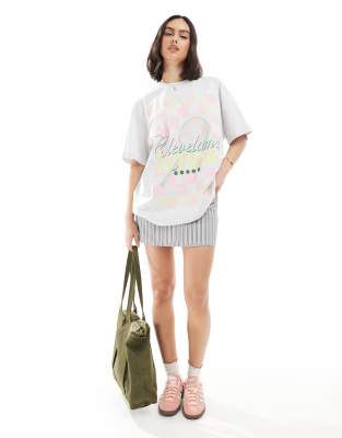 ASOS DESIGN - Oversize-T-Shirt in meliertem Eisgrau mit „Tennis Club"-Grafikprint-Weiß