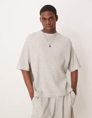 Oversize-T-Shirt in meliertem Grau mit Waffelstruktur und Raglanärmeln, Kombiteil-Neutral Neutral S
