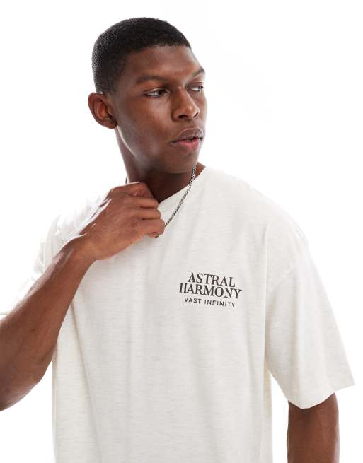 ASOS DESIGN – Oversize-T-Shirt in meliertem Hellbeige mit Print, 4 von 4