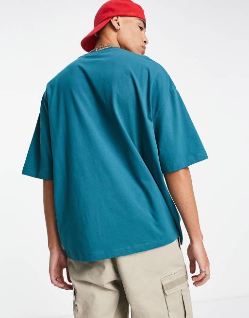 ASOS DESIGN – Oversize-T-Shirt in Petrol mit Bulldoggen-Print vorne, 2 von 4