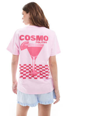 ASOS DESIGN - Oversize-T-Shirt in Rosa mit Cosmopolitan-Drink-Grafik-Bunt