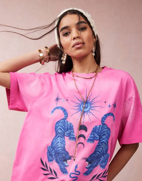 ASOS DESIGN – Oversize-T-Shirt in Rosa mit gesticktem Himmelskörper-Motiv - view 1