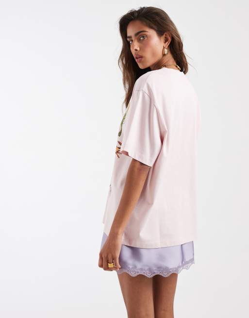 ASOS DESIGN – Oversize-T-Shirt in Rosa mit Hummer- und Krabben-Print, 4 von 4