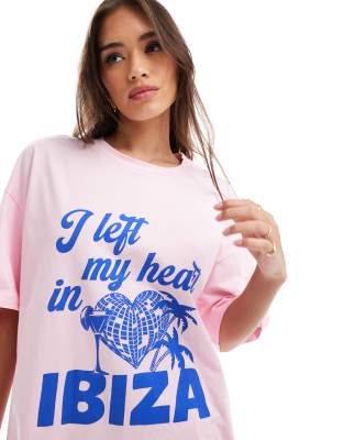 ASOS DESIGN - Oversize-T-Shirt in Rosa mit „Ibiza"-Grafikprint