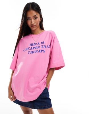 ASOS DESIGN - Oversize-T-Shirt in Rosa mit „Ibiza"-Print