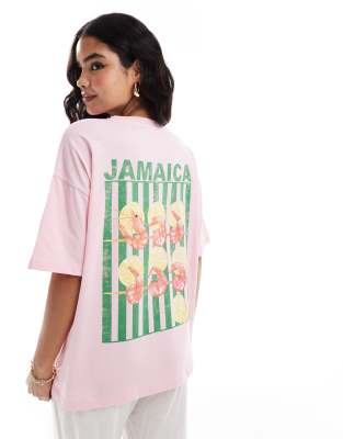 ASOS DESIGN - Oversize-T-Shirt in Rosa mit „Jamaica"-Grafikprint