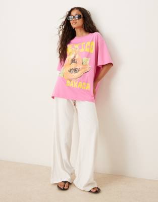ASOS DESIGN - Oversize-T-Shirt in Rosa mit „Mexico"-Papaya-Grafik
