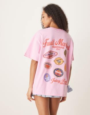 ASOS DESIGN - Oversize-T-Shirt in Rosa mit Obstmarkt-Rückenprint