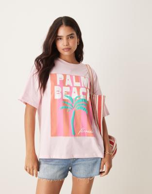 ASOS DESIGN - Oversize-T-Shirt in Rosa mit Palmen-Print