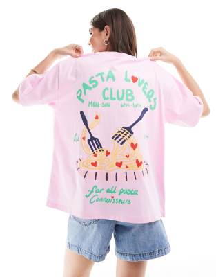 ASOS DESIGN - Oversize-T-Shirt in Rosa mit „Pasta Lovers Club"-Grafik