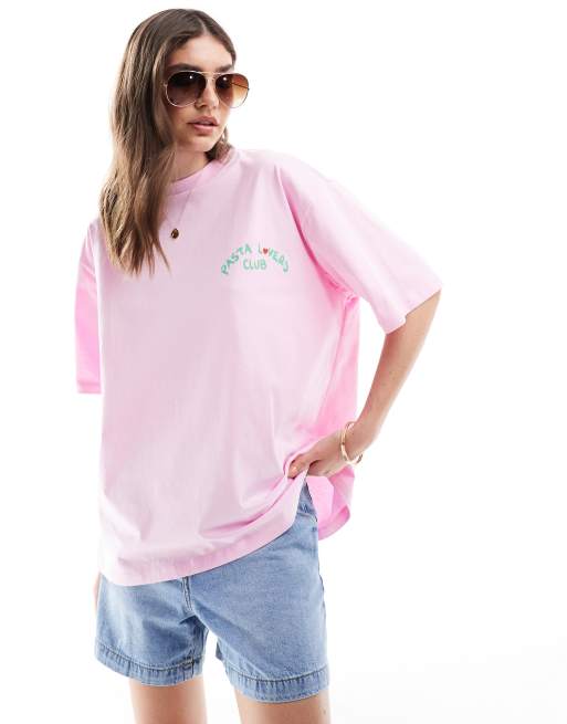 ASOS DESIGN Oversize T Shirt in Rosa mit Pasta Lovers Club Grafik