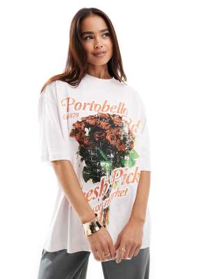 ASOS DESIGN - Oversize-T-Shirt in Rosa mit „Portobello"- und Blumen-Grafikprint