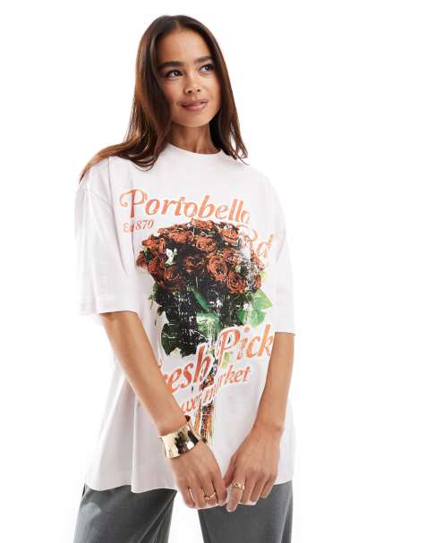 ASOS DESIGN – Oversize-T-Shirt in Rosa mit „Portobello“- und Blumen-Grafikprint - view 1