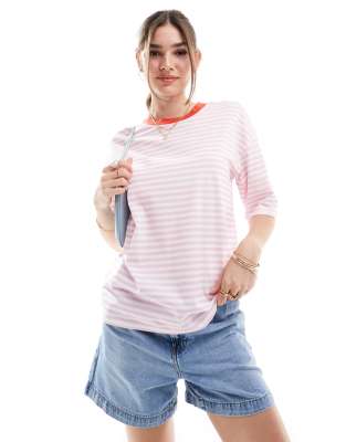 ASOS DESIGN - Oversize-T-Shirt in Rosa mit Streifen und kontrastierendem Ringer-Design