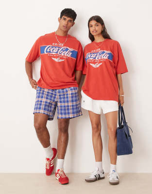 ASOS DESIGN - Oversize-T-Shirt in Rot im Unisex-Stil mit Coca-Cola-Print