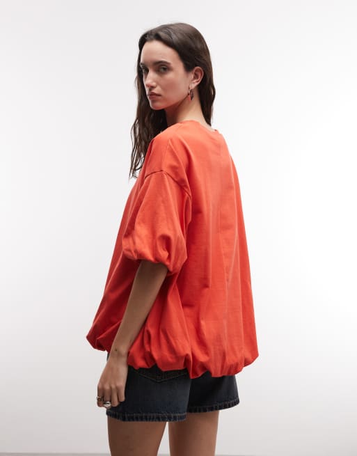 ASOS DESIGN – Oversize-T-Shirt in Rot mit Ballonsaum, 4 von 4